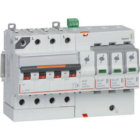 Parafoudre avec protection de court-cicuit intégrée typeT2 Imax 20kA 3P+N 320V 8 modules LEGRAND 412211
