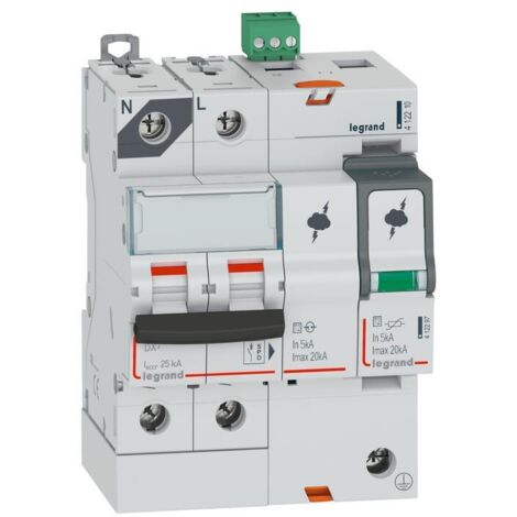 Parafoudre avec protection de court-circuit intégrée type T2 Imax 20kA 1P+N 320V 4 modules LEGRAND 412210
