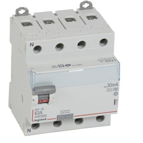 Interrupteur différentiel DX³-ID 4 Pôles 400V 63A type F(Hpi) 30mA 4 modules LEGRAND 411696