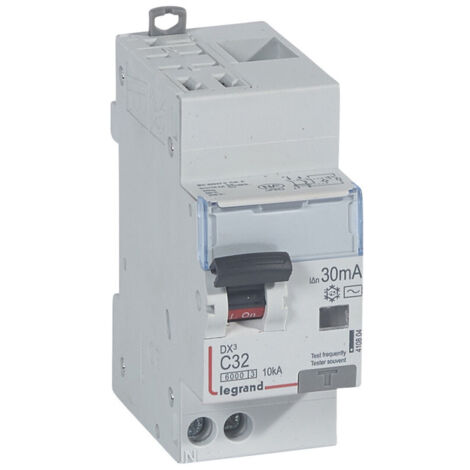 Disjoncteur différentiel monobloc DX6000 10kA arrivée haute automatique départ bas vis U+N 230V 32A typeAC 30mA (410804)