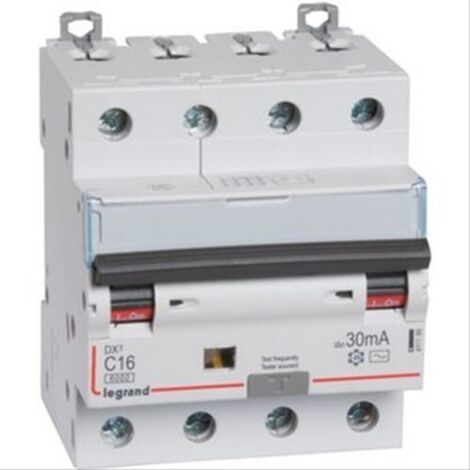 Disjoncteur différentiel monobloc DX6000 10kA arrivée haute automatique départ bas vis U+N 230V 16A typeAC 30mA (410801) (1/2)