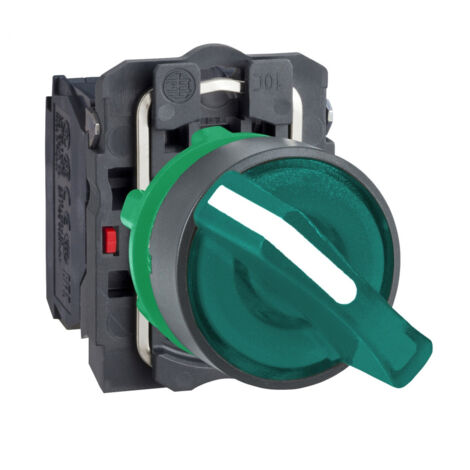bouton tournant lumineux - 2 positions - 240v - vert - schneider xb5ak123m5