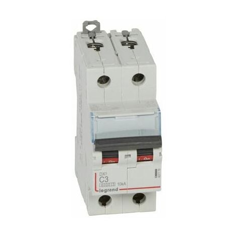 Disjoncteur DX³6000 10kA arrivée haute et départ bas à vis 2P 230V à 400V - 3A - courbe C - 2 modules - 407778 - LEGRAND
