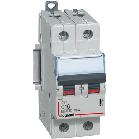 Disjoncteur DX³6000 10kA arrivée haute et départ bas à vis 2P 230V à 400V - 16A - courbe C - 2 modules - 407784 - LEGRAND