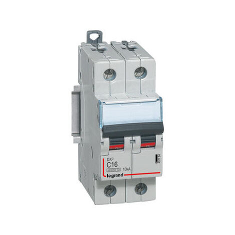 Disjoncteur DX³6000 10kA arrivée haute et départ bas à vis 2P 230V à 400V - 16A - courbe C - 2 modules - 407784 - LEGRAND