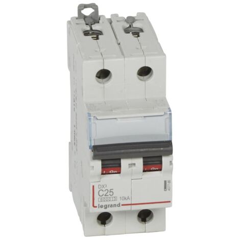 Legrand – Disjoncteur bipolaire 25A 10kA – Courbe C – Montage sur rail DIN – Borne à vis – Protection installations résidentielles