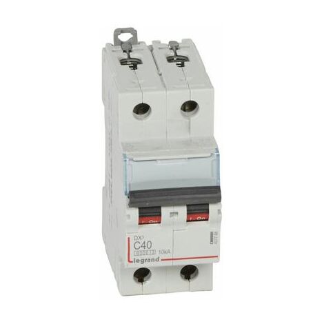 Disjoncteur DX³6000 10kA arrivée haute et départ bas à vis 2P 230V à 400V - 40A - courbe C - 2 modules - 407788 - LEGRAND
