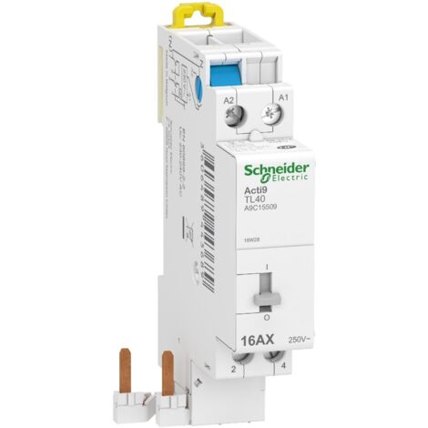 Schneider Electric – Contacteur à clé 16A – Télérupteur à raccordement rapide 2P 230V – Commande manuelle et à distance – Indication ON/OFF