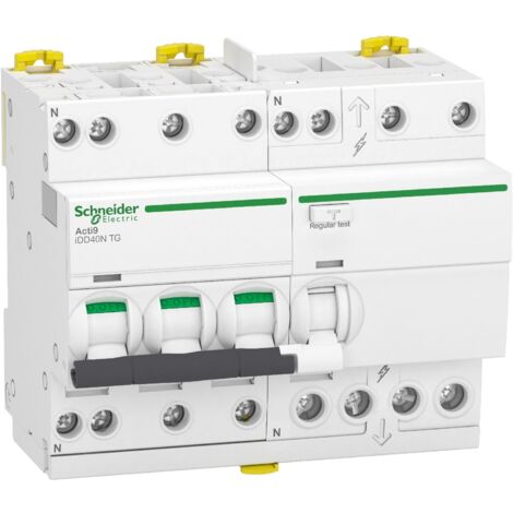 Schneider Electric – Disjoncteur différentiel 3P+N C 25A 10kA 30mA – Protection intégrée – Installation sur rail DIN – Signalisation locale ON/OFF - iDD40N