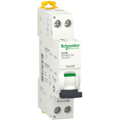 disjoncteur - schneider acti9 idt40t - 2 pôles - 4a - courbe c - 6 ka - schneider electric a9p22604