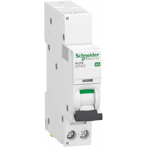 Schneider Electric – Disjoncteur unipolaire 40A courbe C – 1P+N – Protection circuits électriques – Installation sur rail DIN – Coupure 4500A à 230V - iDT40T