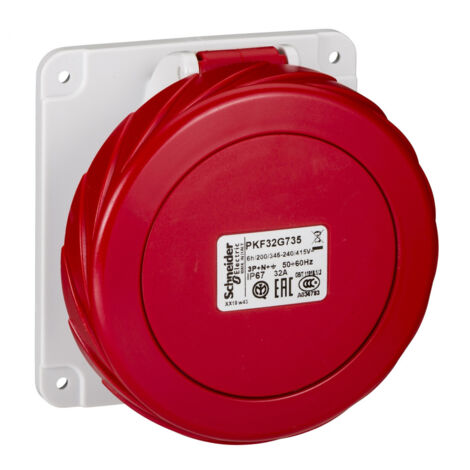 PratiKa - socle prise industrielle droite - 32A - IP67 - 380 - 5P - vis - PKF32G735