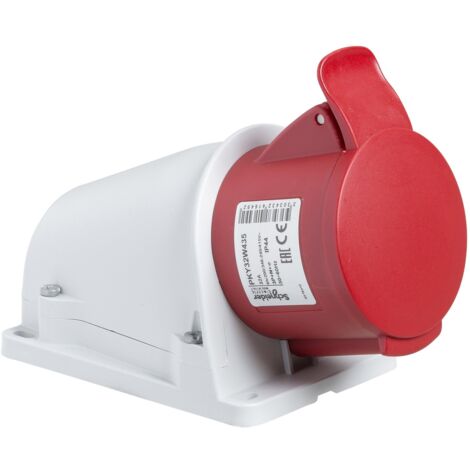Schneider Electric – Prise murale 32A PKY32W435 – 3P+N+TT 380-415V – IP44 pour chantiers et ateliers – Boîte à bouton Mural - PK 32 A