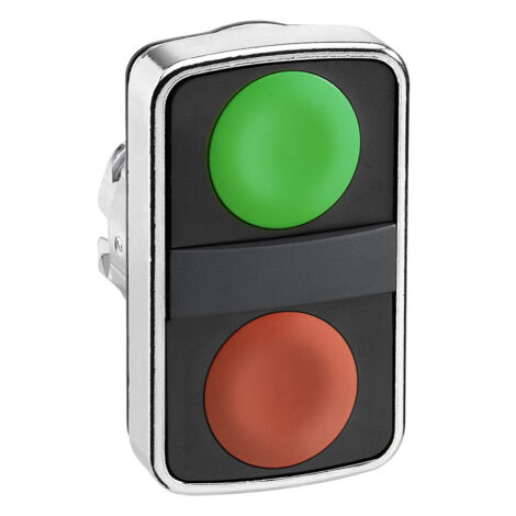 Harmony tête bt-pous double touche Ø22 vert + rouge non marqué IP66, IP69 K - ZB4BA7340 (1/4)