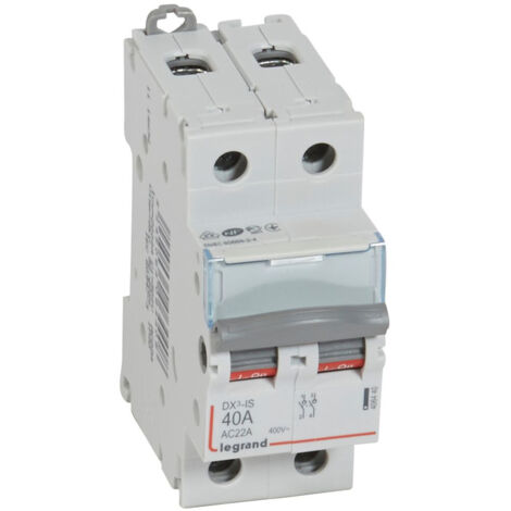 Legrand – Disjoncteur bipolaire 2P 400V – Intensité 40A – Contacts à double coupure – Monté sur rail symétrique EN 60715