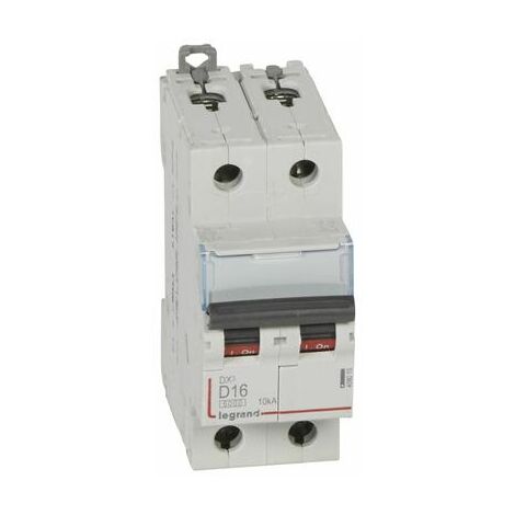 Disjoncteur DX³6000 10kA arrivée haute et départ bas à vis 2P 230V à 400V - 16A - courbe D - 2 modules - 408015 - LEGRAND