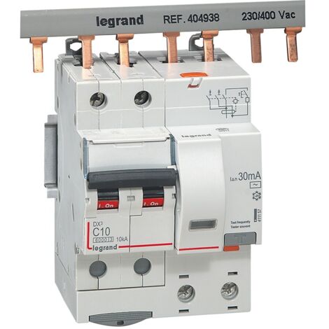 Legrand – Disjoncteur différentiel 10A 30mA courbe C 2 pôles type AC – Tension 230V à 400V – Pouvoir de coupure 6kA – Installation facile par bornes à vis (1/2)
