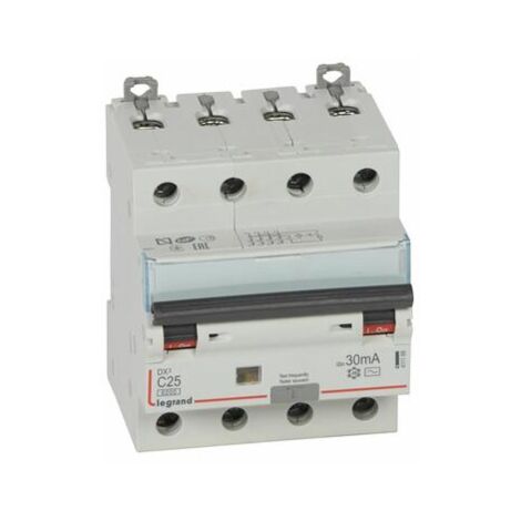 Disjoncteur différentiel monobloc DX³6000 10kA arrivée haute et départ bas à vis 4P 400V - 25A - typeAC 30mA - LEGRAND