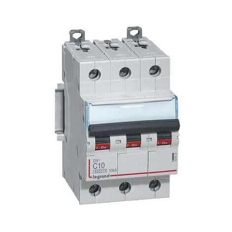 Disjoncteur DX³6000 10kA arrivée haute et départ bas à vis 3P 400V - 10A - courbe C - pour peigne HX³ traditionnel - 407827 - LEGRAND