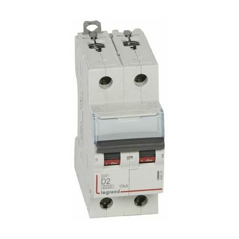 Disjoncteur DX³6000 10kA arrivée haute et départ bas à vis 2P 230V à 400V - 2A - courbe D - 2 modules - 408009 - LEGRAND