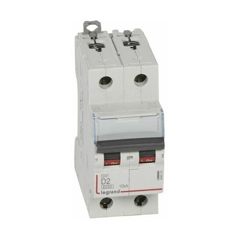 Disjoncteur DX³6000 10kA arrivée haute et départ bas à vis 2P 230V à 400V - 2A - courbe D - 2 modules - 408009 - LEGRAND