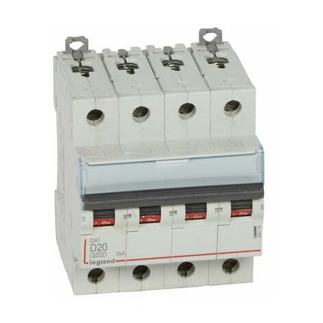 Legrand – Disjoncteur tétrapolaire 20A – Courbe D pour protection des départs – Bornes à vis IP20 – Compatible peigne HX³ traditionnel