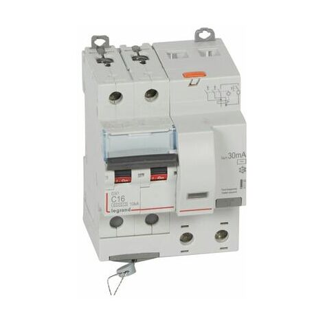 Disjoncteur différentiel monobloc DX³6000 10kA arrivée départ vis 2 Pôles 230V à 400V 16A type AC 30mA LEGRAND 411158