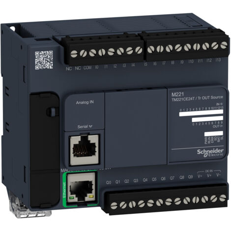 Modicon M221, contrôleur 24E/S PNP, port Ethernet+série, 24VCC - TM221CE24T