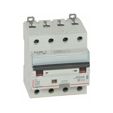 Disjoncteur différentiel monobloc DX³6000 10kA arrivée haute et départ bas à vis 4P 400V - 32A - typeAC 300mA - 411208 - LEGRAND