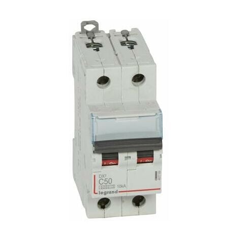 Disjoncteur DX³6000 10kA arrivée haute et départ bas à vis 2P 230V à 400V - 50A - courbe C - 2 modules - 407789 - LEGRAND