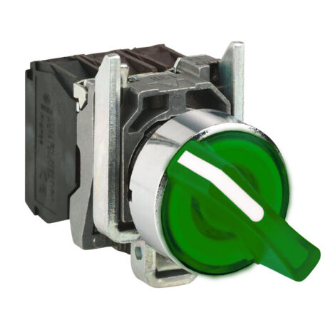 Harmony XB4 - bouton à manette lumin - Ø22 - 3 pos fix - vert - 1O+1F - 230V (1/3)