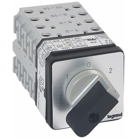 Legrand – Commutateur à cames inverseur 4 pôles 20A 690V IP40 – Fixation par vis sur porte – Multi-positions pour circuits électriques