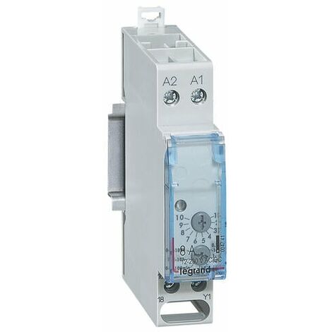 Legrand – Relais temporisé modulaire retardé à l'ouverture – Tension 12-230V AC/DC – Courant 8A – Montage rail DIN pour contrôle précis