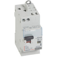 Disjoncteur différentiel monobloc DX6000 10kA arrivée haute vis départ haut automatique U+N 230V 25A typeAC 30mA (410807)