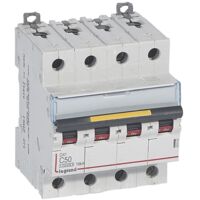 Disjoncteur DX³10000 16kA arrivée haute et départ bas à vis 4 Pôles 400V 50A courbe C 4 modules LEGRAND 409360