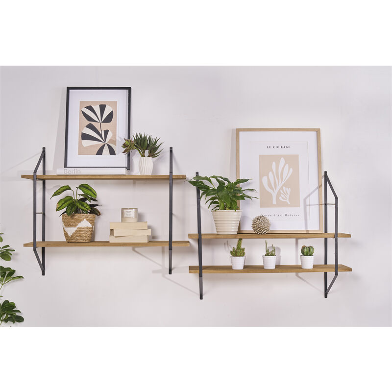 Étagère murale design en bois massif et métal noir L76 cm BRIDGE - Miliboo