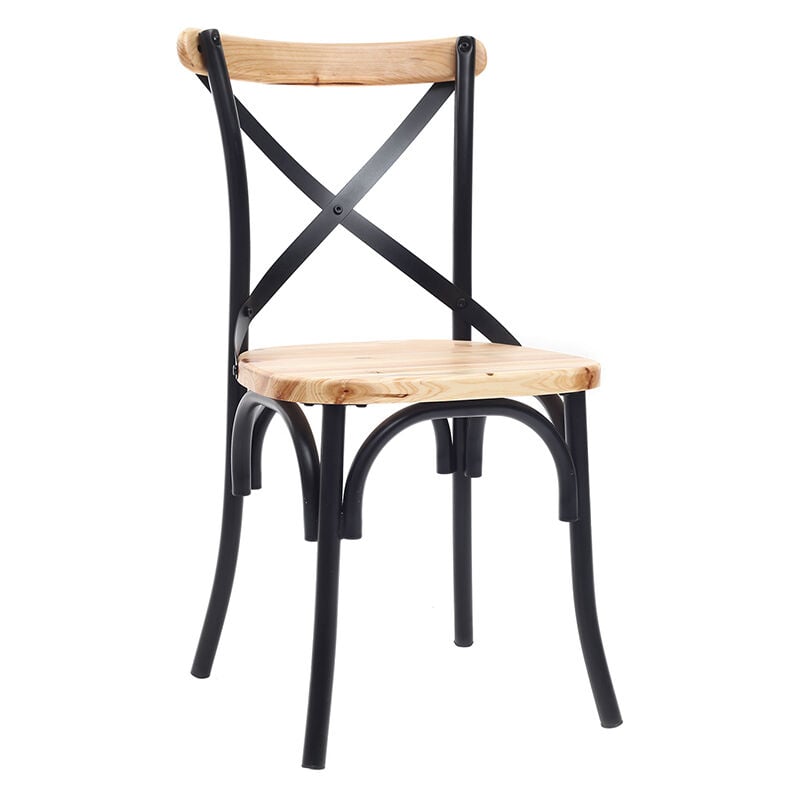 Chaise en bois clair et tissu avec dossier croisé (lot de 2