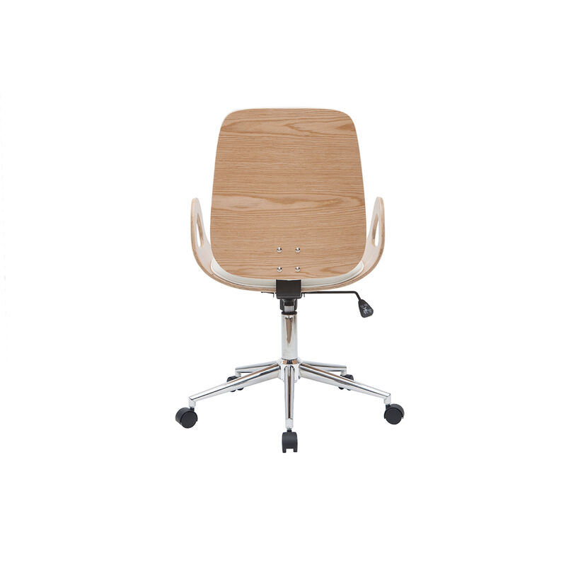 Chaise de bureau à roulettes design blanc, bois clair et acier chromé  MELKIOR - Miliboo