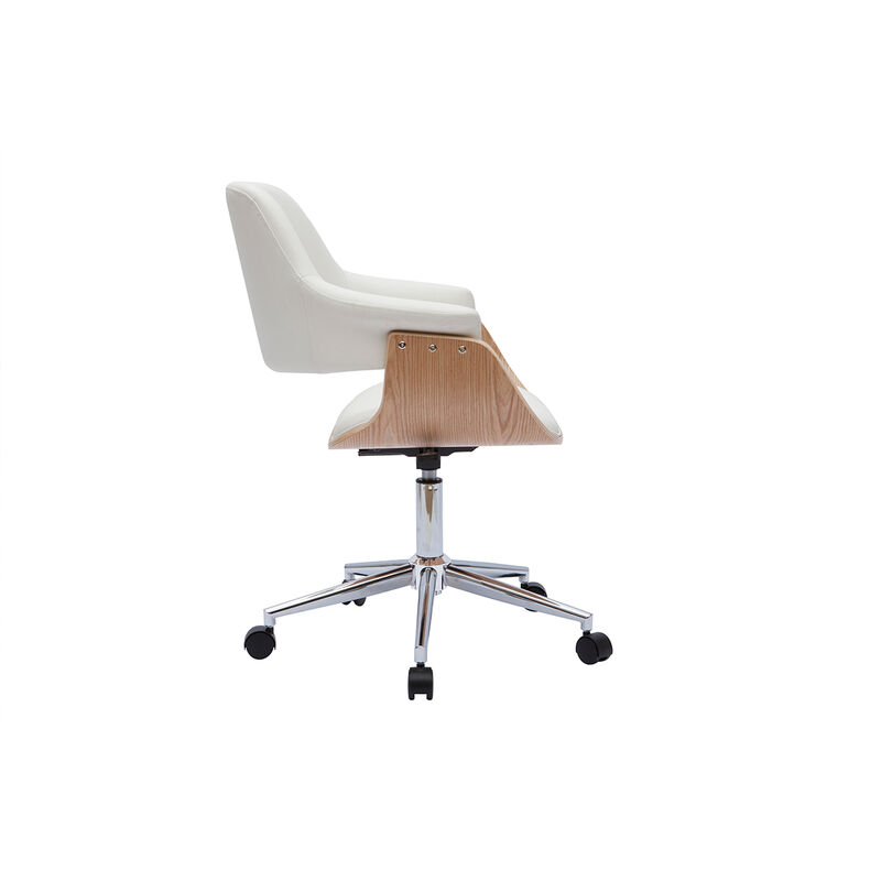 Chaise de bureau à roulettes design blanc, bois clair et acier chromé  MELKIOR - Miliboo