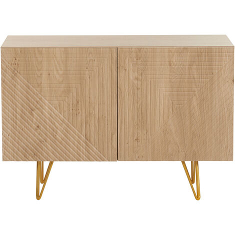Miliboo – Buffet en bois clair chêne et métal doré – 2 portes – Dimensions L107 x P35 x H73 cm – Design moderne avec motif chevronné (1/5)