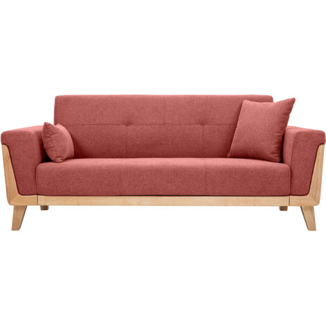 Miliboo – Canapé droit 3 places en tissu velours terracotta – Structure en eucalyptus massif – Design scandinave – Dimensions L184 x P74.5 x H78.5 cm
