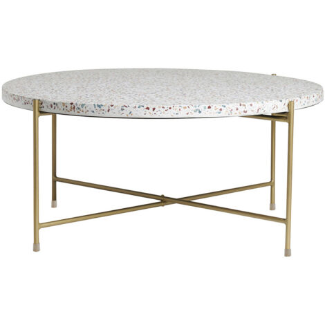 Miliboo – Table basse ronde en terrazzo D81 cm – Piètement métal doré – Style Art Déco – Motifs uniques et colorés (1/5)