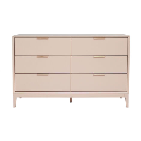Miliboo – Commode rose poudré 6 tiroirs L120 cm – Caisson en panneaux de fibres de bois teinté – Poignées en métal doré – Design moderne (1/5)