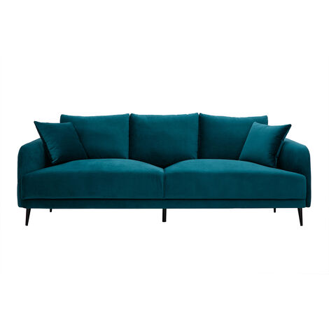 Canapé design 3 places en tissu velours bleu pétrole et métal noir JERRY (1/5)