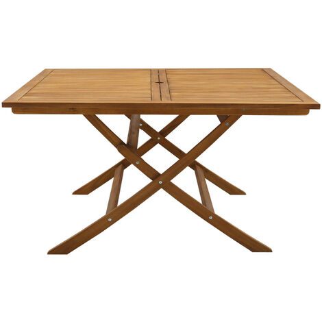 Miliboo – Table de jardin pliante carrée en acacia massif L140 cm – 8 places – Trou pour parasol – Rangement facile – Design épuré