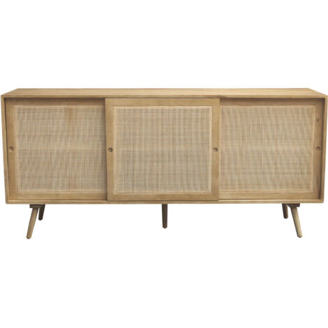 Buffet en bois manguier massif et cannage rotin 3 portes coulissantes L180 cm ACANGE (1/5)