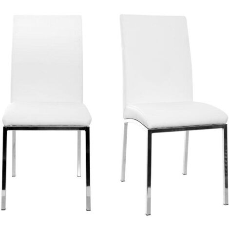 Miliboo – Lot de 2 chaises modernes en polyuréthane blanc – Pieds en métal acier chromé – Hauteur d'assise 48.5 cm – Dimensions L45.5 x P57 x H95 cm (1/5)