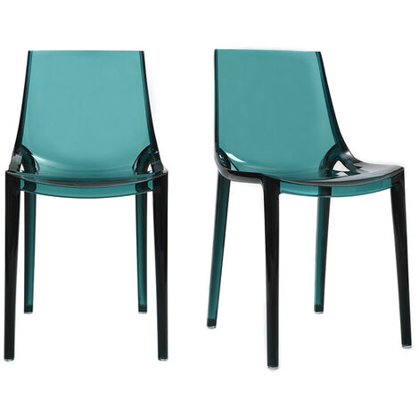 Chaises design empilables bleu pétrole transparent intérieur - extérieur (lot de 2) YZEL