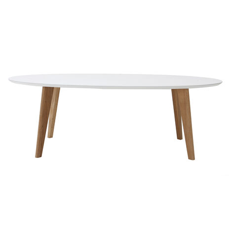 Miliboo – Table basse ovale scandinave blanche et bois clair chêne L120 cm – Pieds en compas – Design épuré et lignes organiques – Pour salon cosy (1/6)