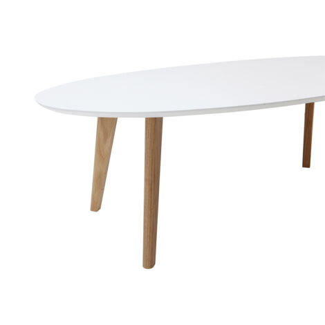 Miliboo – Table basse ovale scandinave blanche et bois clair chêne L120 ...